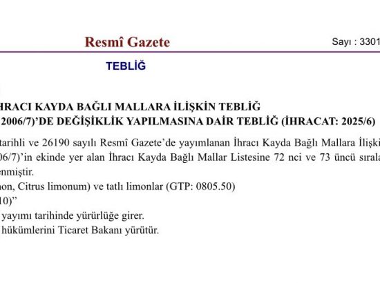 Limon ve elma ihracatı ön izne bağlandı