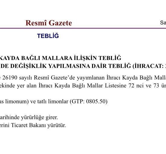 Limon ve elma ihracatı ön izne bağlandı